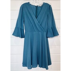 Mi Ami Francesca's Fit and Flare Dress Womens S Teal Bell Sleeve Boho Romantic